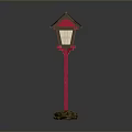 Traditional Japanese Lantern Design With Purple Roof Green Pane Windows And Red Pole