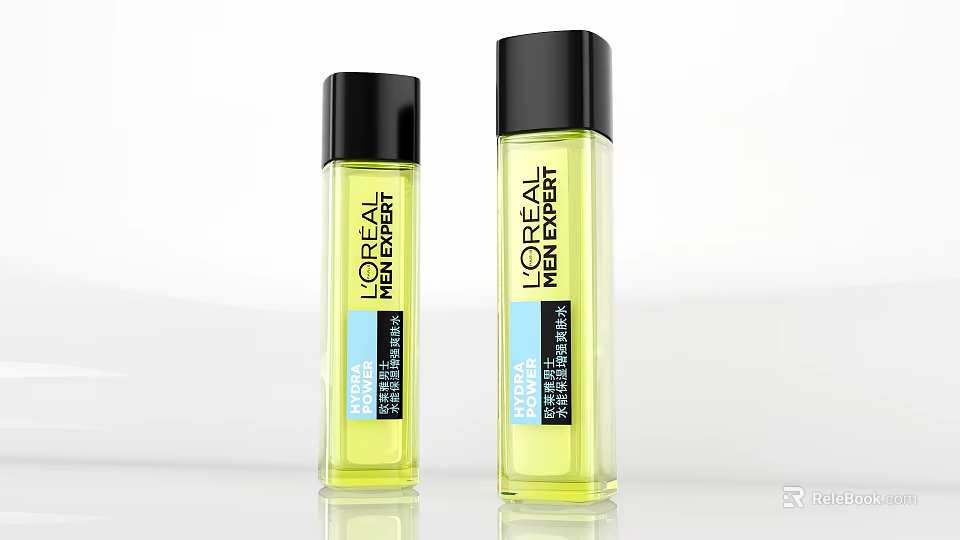 L Oreal Men Expert Hydra Skincare Serum Two Bottles With Yellow Liquid Black Cap 3d model 