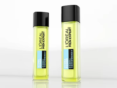 L Oreal Men Expert Hydra Skincare Serum Two Bottles With Yellow Liquid Black Cap 3d model