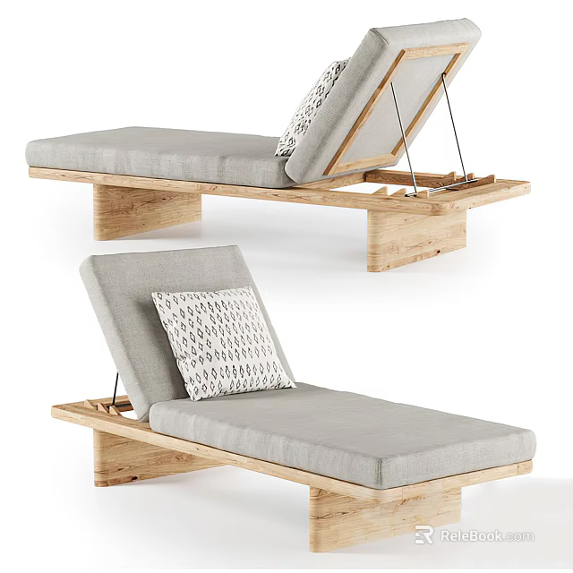 Modern Wooden Frame Lounge Chair With Gray Cushion And Patterned Pillow 3d model 