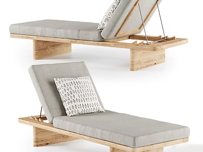 Modern Wooden Frame Lounge Chair With Gray Cushion And Patterned Pillow 3d model