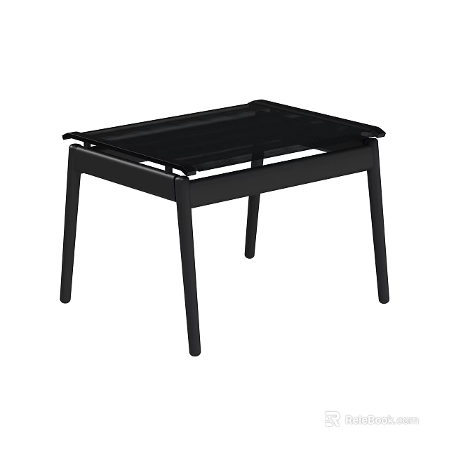 Modern Black Footstool With Sleek Metal Legs And Flat Surface 3d model 