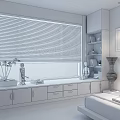 Modern Bedroom Interior With White Blinds Window Sill Cabinet And Decorative Elements 3d model