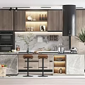Modern Kitchen Interior Design With Marble Island Counter And Wooden Cabinets