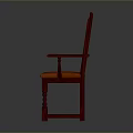 Red Wooden Chair With Armrests And Orange Padded Seat Classic Design