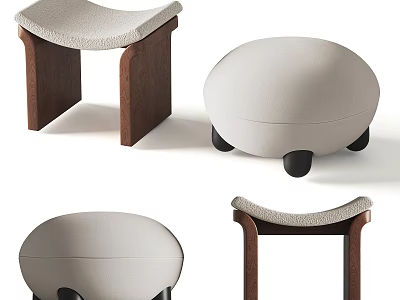 Modern Stylish Stools With Wooden Legs Upholstered Seats And Round Design 3d model