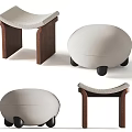 Modern Stylish Stools With Wooden Legs Upholstered Seats And Round Design