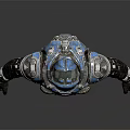 Futuristic Biomechanical Character With Blue Silver Armored Suit And Helmet Design Details