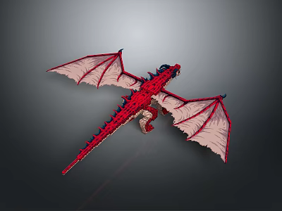 Flying Red Mythical Dragon With Detailed Scales And Large Membranous Wings In Fantasy Art 3d model