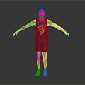 Man in Purple Basketball Jersey Number 22 with Arm Sleeves Knee Pads and Yellow Shoes