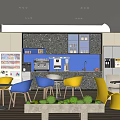 Modern Open Break Room Interior With Colorful Chairs Coffee Machine And Green Plants