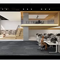 Modern Public Office Space With Open Layout Desks Computers Staircase And Bookshelves