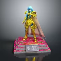 Poseidon Aristaeus Statue With Golden Armor Blue Hair And Pink Flower Base