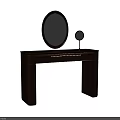 Stylish Dark Brown Wooden Dressing Table Interior With Round Mirror Small Lamp And Drawers