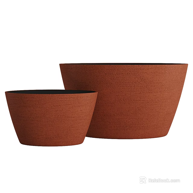 Brown Textured Ceramic Planters With Two Different Sizes For Indoor Outdoor Use 3d model 