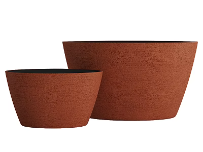 Brown Textured Ceramic Planters With Two Different Sizes For Indoor Outdoor Use 3d model