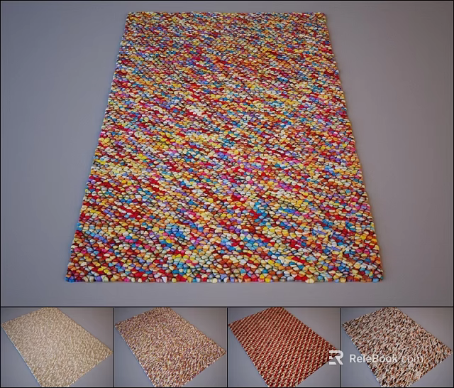 Vibrant Multicolored Square Rug with Woven Texture and Various Color Styles 3d model 
