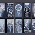 Modern Artistic Wall Hangings Featuring Moon Deer Mountain And Water Droplets