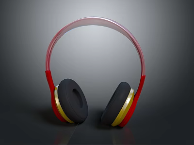 Stylish Over Ear Headphones With Red Headband Black Earpads And Comfortable Design 3d model