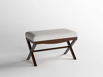Modern Wooden Bench With White Cushioned Seat And X Shaped Legs 3d model
