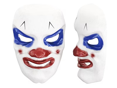 White Clown Masks With Blue Eyes Red Nose And Front Side Views 3d model