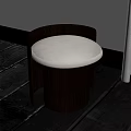Modern Round Stool With Black Frame Light Gray Cushion On Wooden Floor By Window