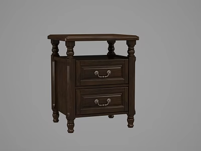 Traditional Dark Wood Bedside Table With Two Drawers And Decorative Legs 3d model