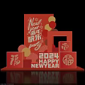Red New Year Decorations With 2024 Happy New Year Sign And Fortune Characters