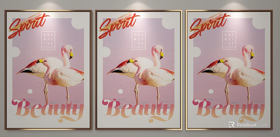 Flamingo Animal Paintings With Pink Background Spirit Beauty Wall Art Decor 3d model 