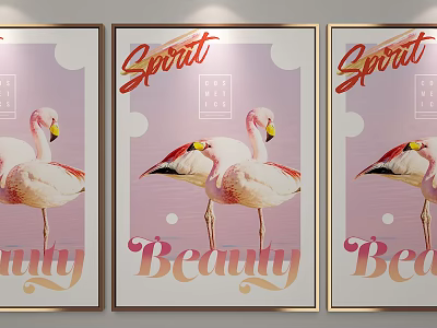 Flamingo Animal Paintings With Pink Background Spirit Beauty Wall Art Decor 3d model