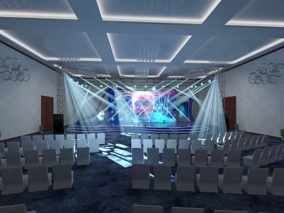 Modern Spacious Conference Hall Interior With Stage Lighting And Neatly Arranged Seats 3d model