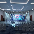 Modern Spacious Conference Hall Interior With Stage Lighting And Neatly Arranged Seats