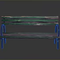 Turquoise Wooden Outdoor Bench With Distressed Slatted Design And Black Metal Legs
