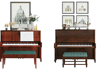 American piano solid wood piano combination 3d model