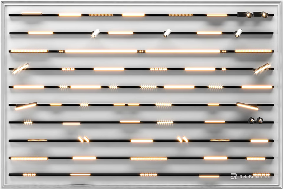 Downlights and Spotlights Arranged Neatly in Rows Illuminated for Style and Installation 3d model 