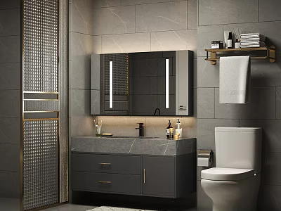 Modern Bathroom Vanity With LED Mirror Marble Countertop Cabinet And Towel Rack 3d model
