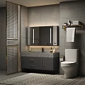 Modern Bathroom Vanity With LED Mirror Marble Countertop Cabinet And Towel Rack