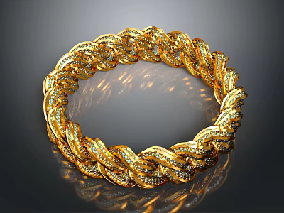 Stunning Gold Braided Bracelet With Sparkling Diamonds And Exquisite Weave Design 3d model