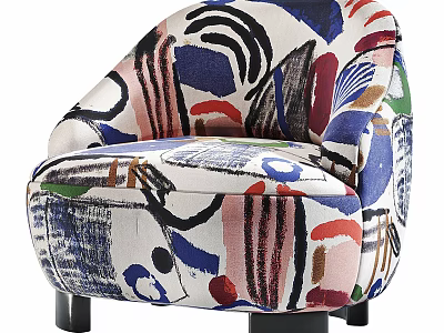 Stylish Single Sofa With Abstract Colorful Pattern Upholstered Design And Black Legs 3d model