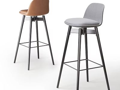 Modern Brown And Gray Bar Stools With Fabric Seats And Black Metal Legs 3d model