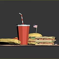Appetizing Fast Food Platter With Hotdog Burger Sandwich And Soda On Wooden Board