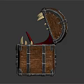 Decorative Wooden Chest With Sharp Teeth Design And Red Interior For Daily Use 3d model