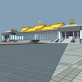Elegant Building Design With Golden Roof Steps Plaza And Decorative Details
