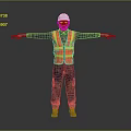 Construction Worker In Safety Vest And Hard Hat With Arms Outstretched On Gray Background