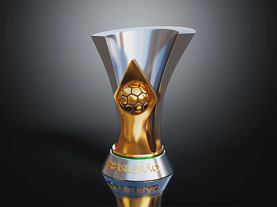 Silver Trophy with Golden Football Decoration and Base PAULERAO CHAMPION Text 3d model
