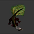 3D Rendered Feathered Dinosaur with Vibrant Green Tail Red Body and Sharp Claws