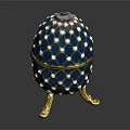 Animal Inspired Decorative Egg With Blue Enamel Gold Mesh And Pearl Details