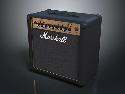 Marshall Electric Guitar Amplifier With Control Knobs And Black Wooden Panel Design 3d model