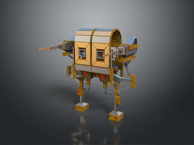 Sci Fi Mechanical Creature Walker With Golden Brown Armor Four Legs And Turret Structure Design 3d model