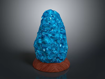 Blue Textured Decorative Crystal Stone Ornament With Wooden Base For Home Decoration 3d model